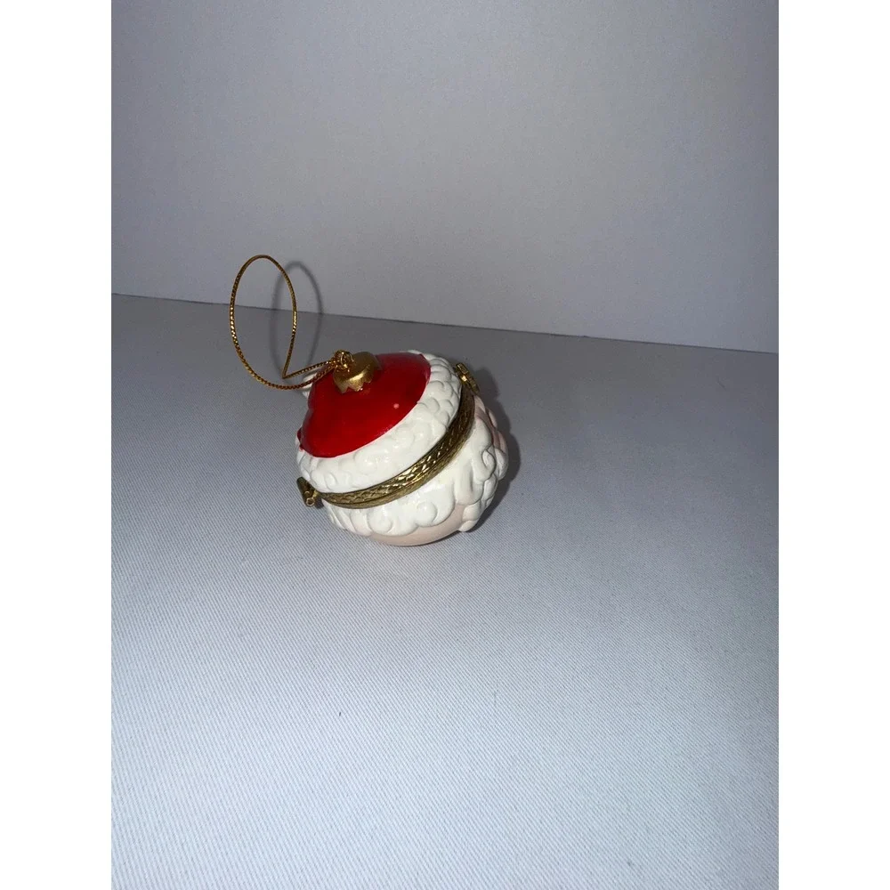 Vintage Porcelain Hinged Trinket Box Christmas Ornaments Santa Reindeer Set of 5